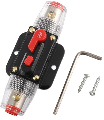 BOJACK 30A Audio Inline-Leistungsschalter-Reset-Sicherungshalter | 12V-24V-DC-Reset-Sicherungshalter mit manuellem Reset 3-15AWG Überlastschutz für den Schutz von Kfz-Marineboot-Audiosysteme