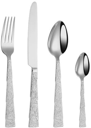 Ensemble De Couverts, Acier Inoxydable 18/10, Poignée De Conception De Sculpture, Élégant Durable Vaisselle Pour La Maison, Hôtel, Restaurant (Argent Set A,16pcs)