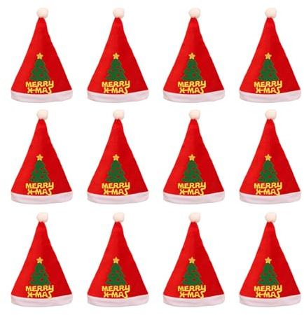Asukohu 12 Stück Weihnachtsparty-Nikolausmütze, elegante Weihnachtsmütze mit weißen Krempen für Feiertage, Partys, bequem