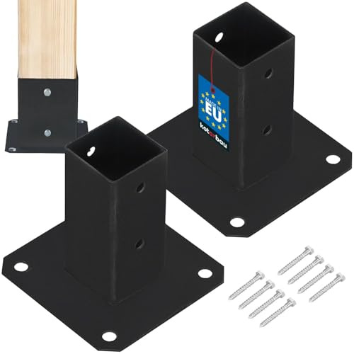 KOTARBAU® Aufschraubhülse 50x50 mm, Pfostenträger zum Aufschrauben, Stahl | Bodenhülse für Holzpfosten zum Aufdübeln, für Holzbalken & Pavillons, Verzinkt + Pulverbeschichtet, Schwarz, 2er Set