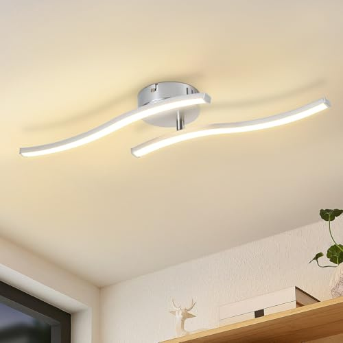 Homefire Deckenlampe LED Küche Deckenleuchte: Modern Küchenlampe Silber 12W | Flurlampe 3000K Warmweiß Wellen Design Schlafzimmerlampe Innen Deckenbeleuchtung für Wohnzimmer Schlafzimmer Flur Büro