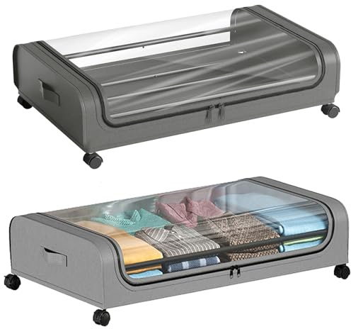 Generico Cassetto Portaoggetti sotto Il Letto, Contenitore con Ruote E Coperchio Antipolvere, Contenitore Portaoggetti per Vestiti E Scarpe di Grande capacità