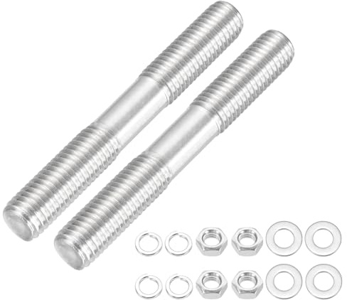 sourcing map Lot de 2 vis à goujons à double extrémité M12 x 90 mm en acier inoxydable 304 à double filetage avec rondelle d'écrou pour l'entretien de la maison, ancrage structurel, vis de fixation