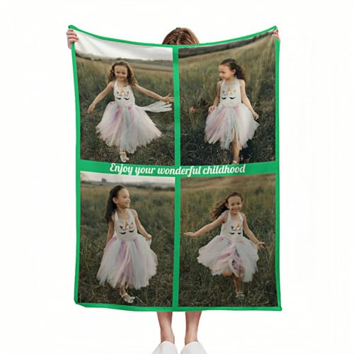 RHMMDIYST Personalisierte Decke mit Foto, Personalisierte Kuscheldecke,Fotodecke Selbst Gestalten 150×200cm,Personalisierte Geschenke für Mutter, Vater, Paar, Freund-(4 Fotos)