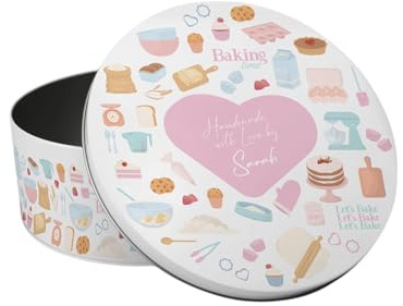 Purely Home Handmade With Love Personalised Cake Tin - Baking Gifts for Her - Small Round Metal Storage Container for Baking 18 x 7cm