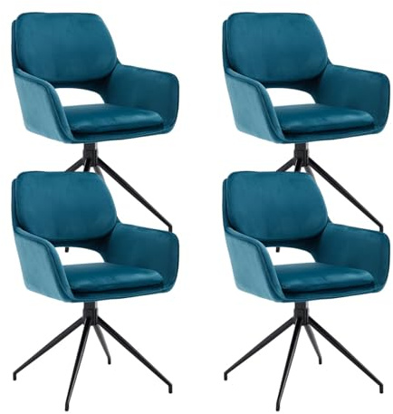 Ya-Home Esszimmerstühle 4er Set drehbar, Polsterstühle mit Armlehnen Drehstuhl Esszimmer Küchenstühle mit Metallbasis, Samt, Türkis