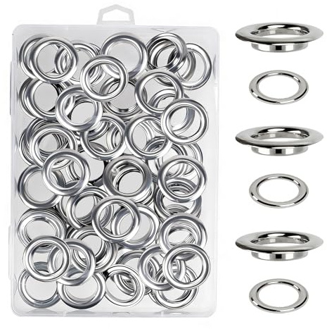 Luabue 50 Set Kit Ojetes Metalicos 20mm Ojetes y Arandela Plateado Kit de Ojales Metalicos para Toldos Ropa Cuero Telas Lonas