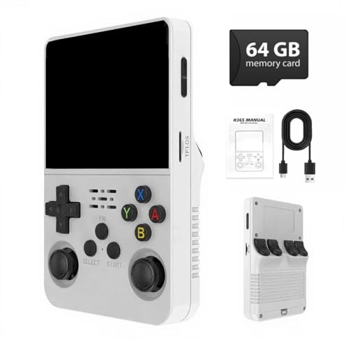R36S Retro Handheld Game Console,3.5 IPS Screen Retro Gaming Console,Built-in 64G TF Card ,3500mAh Battery,Portable Gaming Player for Life-White
