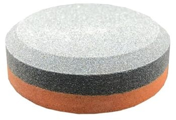 MELZO Puck Sharpening Stone 180/320 Grit – Double Sided Whetstone for Axe, Knife & Machete – Round Tool Sharpener for Lawn Mower Blades, Shovel, Spade & Garden Tools (75mm x 25mm)
