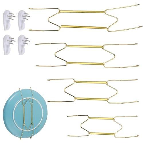 Drwosm 4 StüCk Tellerhalter Metall Mit Klebehaken Wandteller Halterung Einfache Montage WandaufhäNger FüR Teller Von 15 Bis 30 Cm Durchmesser