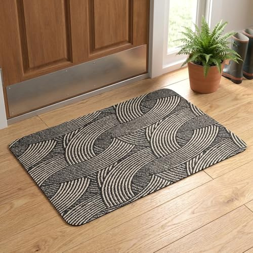 JoWiona Paillasson Entree Interieur et Exterieur 40x60 cm, Tapis Fin & Souple, Antidérapant et Absorbant – Idéal pour Porte d'entrée, Couloir, Cuisine et Salle de Bains, Gris Foncé