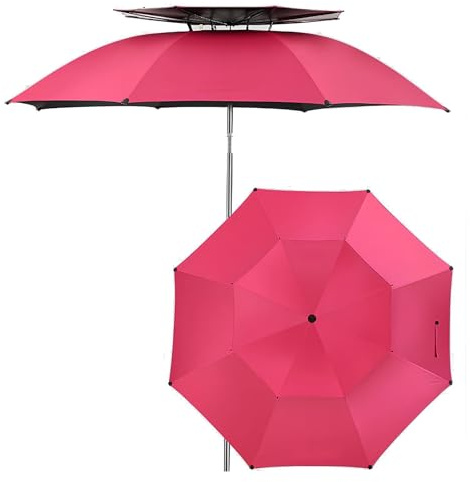 Générique Parasol De Camping Extérieur Double Couche 240cm Parapluie De Plage Inclinable Protection UV Imperméable Parasol Robuste pour Camping Jardin Terrasse(Light Red)