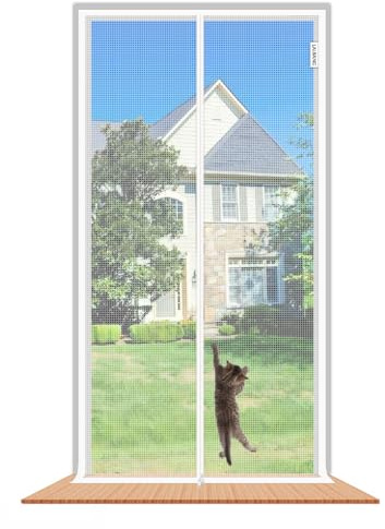 Reinforced Cat Screen Door, Thickened Cats Resistant Mesh With Zipper Closure, Keep Cats In & Bugs Out, Pets Scratch Proof For Front Doors, Sliding Doors