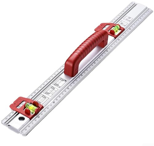 Regla Recta de Aluminio Rojo de 50 cm con Doble Nivel de Burbuja, Escala de medición Multiusos para tareas de construcción, carpintería y Bricolaje (50 cm)