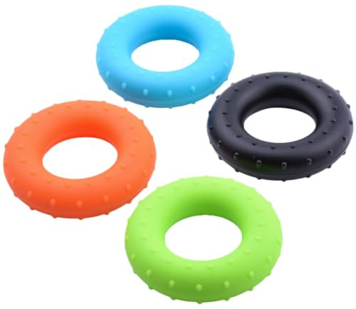 EXAOMBLE Silikon Handtrainer Ringe und Integrierter Form 4 Stück with Elastischem Material für Muskelkräftigung und Handkrafttraining für Fitness zu Hause