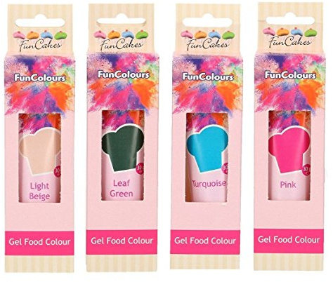 FunCakes - colorant alimentaire de couleur comestible FunColours - gel / coller - Ensemble de 4 (120g) - Rose / Turquoise / Vert Feuille / Beige - pour le look unique
