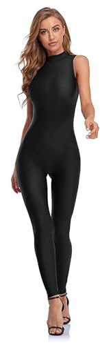 speerise Ärmelloser Rollkragen-Strampler für Damen, Einteiler für Yoga, Workout, Jumpsuit mit Bauchkontrolle, Body, Schwarz, XL