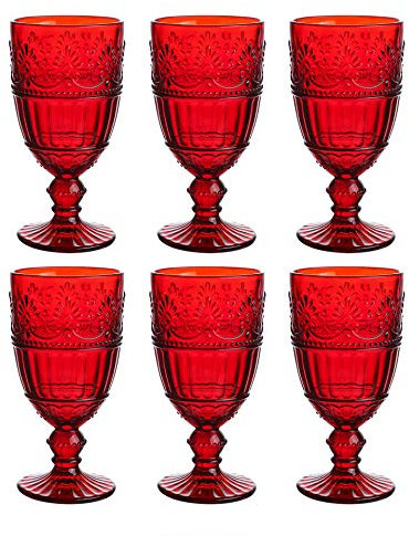 WHOLE HOUSEWARES Juego de 6 Vasos de Cristal Vintage - Cristalería para Agua - Copas Old Fashioned - Versátiles y Duraderos - Hermosos Colores, 355 ml