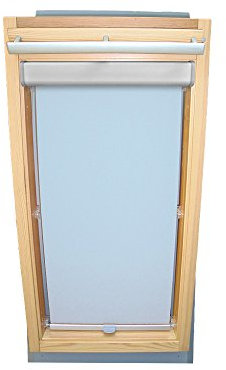 Rollo für VELUX Dachfenster Abdunkelungsrollo Komfort Premium für TYP GGL/GPL/GGU/GPU - SK06 - Farbe hellblau - mit BLENDE und Haltekrallen - KLICK Montage