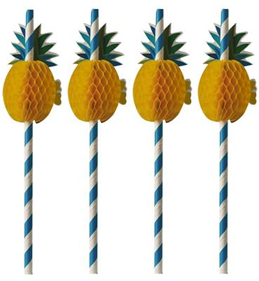 PAPSTAR Trinkhalme, Papier Ø 6 mm, 20 cm blau/Weiss Pineapple 87780 Papiertrinkhalme Papierstrohhalme Ananas, 500 Stück