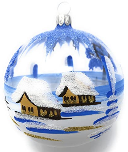 Generisch Christbaumkugel Midi Glas-Kugel Weihnachtskugel Baumbehang Handarbeit Lauscha, : transparent - blau
