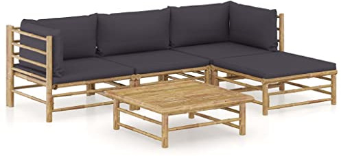 vidaXL 5-TLG. Garten-Lounge-Set mit Dunkelgrauen Kissen Bambus
