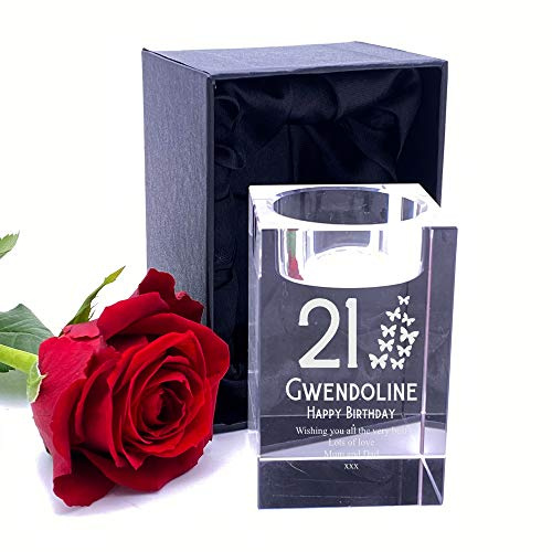 Personalised Crystal Glass Birthday Any Age Tea Light Candle Holder 18th, 21st, 30th, 40th, 50th, 60th, 70th