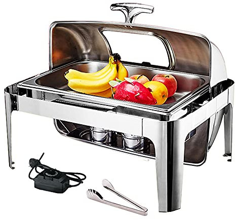 DBMGB 9L Chafing Dish Eléctrico, Calentador De Buffet Alimentos Calientes con Pinzas para Alimentos y Tapa Abatible 180 °, Temperatura Regulable