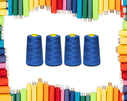 Rohans Fil à surjeteuse 40/2 (120), 4570 m de fil à coudre, cônes multicolores pour machine à coudre, 100 % polyester (bleu roi, 4)