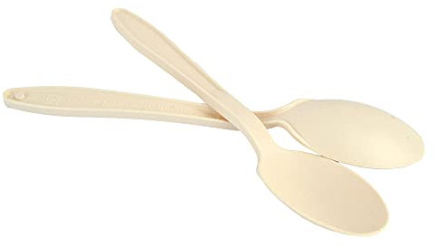 100 cucharillas compostables beige de 12 cm para helado, yogur y semifríos.