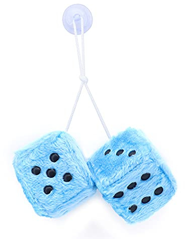 ShawFly Auto Würfel 6 cm Flauschige Würfel Auto Zubehör Würfel, flauschig für Autospiegel Zubehör zum Aufhängen (blau)
