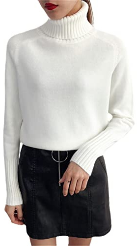 Suéter de Punto de Cachemira de Las Mujeres Otoño Invierno de Cuello Alto de Manga Larga Jersey de Jersey Femenino