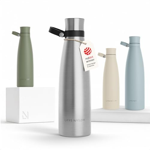 LARS NYSØM Stainless Steel Insulated Water Bottle 25oz 34oz | Insulated Thermo Flask for Hot and Cold Beverages | Leakproof Drinking Bottle (Stainless Steel, 25.4oz)