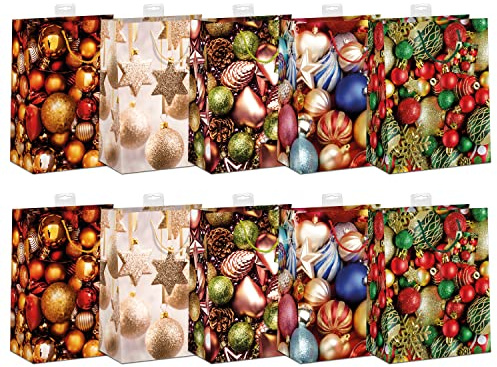 Geschenktüten Weihnachten Groß, 10 Stück | Verstärkter Rand & Stabiler Boden| FSC®-zertifiziertes Papier (150 g/m²) | DIN A4 (26x32x12cm) | Geschenktaschen Weihnachten Weihnachtstüten