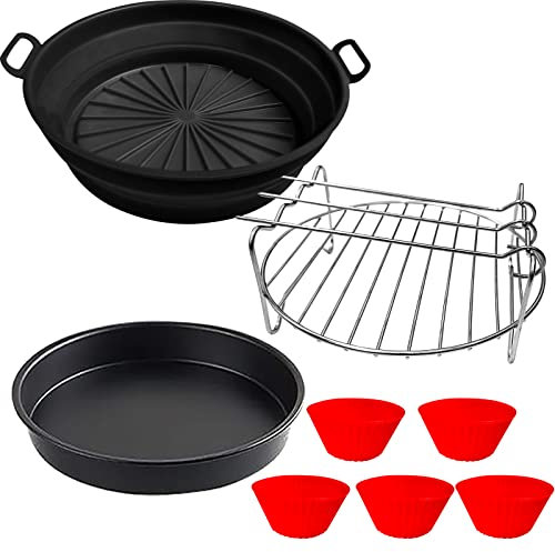 Moleath Airfryer Zubehör Kompatibel für Philips Essential 4,1L(HD9252, HD9200, HD9255), Heißluftfritteuse Silikon Pot Set,Silikonform Backform Grillgestelle Silikon-Muffinförmchen 4Stück Back-Kit