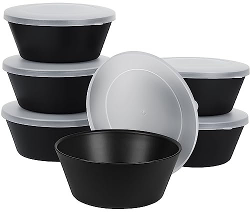 Greentainer Unbreakable Large Cereal Bowls with lids - 750ml Plastic Lightweight Pasta Bowls - Dishwasher & Microwave Safe - for Cereal, Salad,Soup, Noodle, 6 Pieces-Black