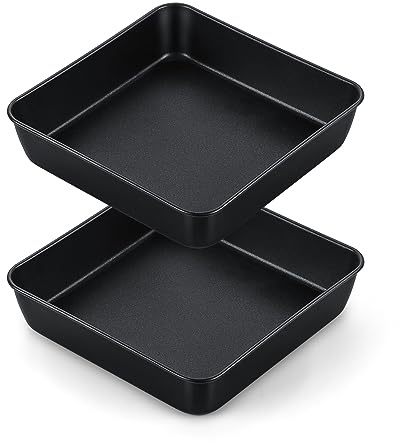 Onader Lot de 2 plats à gratin carrés, rectangulaires, antiadhésifs, en acier inoxydable, pour gâteaux, brownies et rôtis, sains et durables, ne conviennent pas aux friteuses à air chaud, 20 cm