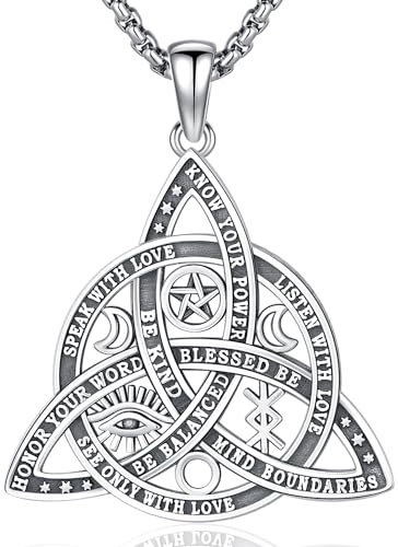 Aniu Halskette Damen Sterling Silber 925 Triple Moon Göttin Halskette/Keltischer Knoten Kette/Adler Anhänger Wiccan Amulett Schmuck Geschenke für Frauen