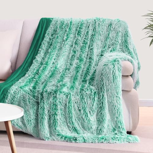 KANKAEU - Coperta soffice da 130 x 160 cm, ultra morbida, in pelliccia sintetica, colore verde sfumato, per divani, coperta soffice e calda in lana, coperta per divano e copriletto