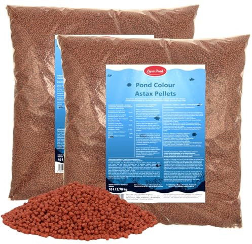 Lyra Pond® 2 x 10 L (7,4 kg) Pond Colour Astax Koi Pellets Fischfutter | Für Leuchtende Farben - Proteinreiches Pelletfutter mit Astaxanthin - Artgerechtes, leicht verdauliches Teichfutter