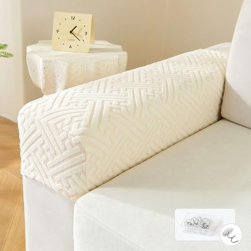 FANSU - Funda de sillón y sofá extensible para reposabrazos, juego de 2 protectores antideslizantes para reposabrazos de sofá, fundas de reposabrazos (Beige)