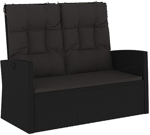 Gecheer Gartenbank, Wetterfest Parkbank, Ruhebank 2-Sitzer, Kissen, mit Liegefunktion & Kissen Schwarz 118 cm Poly Rattan