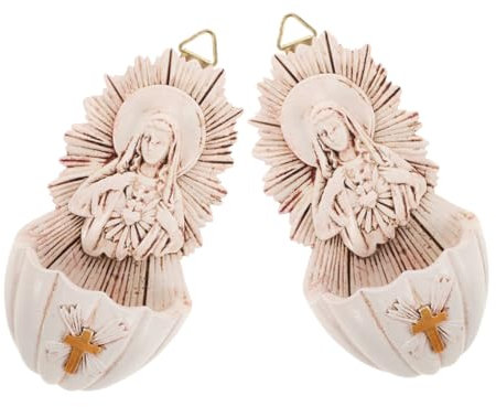 Zerodeko Acquasantiere Cattoliche Da Parete in Resina 6,5x4x12 Cm, Decorazione Religiosa Da Appendere Per Ingresso e Famiglia, Set 2 Pezzi Per Chiesa e Cerimonie Sacre