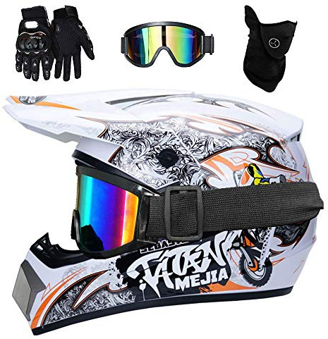 Gioventù Bambini MTB Casco da Motocross, con Occhiali Guanti Maschera, Integrale Fuori Strada Corse Moto MX ATV Scooter Casco, Sport Estremi Discesa Enduro Quad Bici da Cross Caschi(Blue,S/52-53CM)