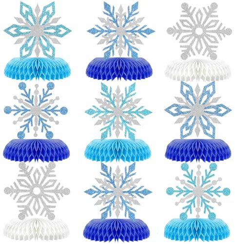9 Stück Schneeflocken Deko Bienenwaben, Winter Tischdeko, Weihnachten Deko Set, Winterdeko 3D für Schneeflocken Deko, Weihnachten Tischdekoration (Schneeflocken)