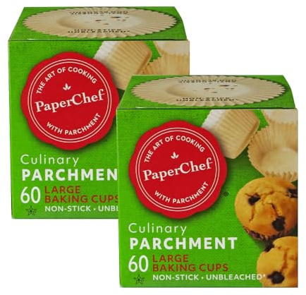 PaperChef – Large Parchment Baking Cups – Easy Release, Non-Stick, Unbleached & Compostable – Perfect for Muffins & Cupcakes – 60 Count - 2 Pack