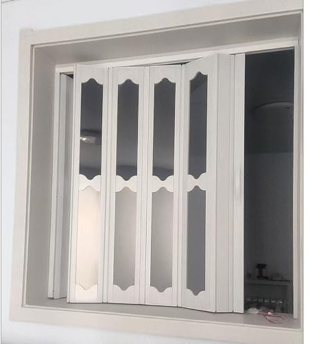 Puertas abatibles Pequeña Ventana Corredera Plegable Personalizable, Puerta Acordeón Interior con Tiradores/ Cristal/ Tornillos, Puerta Plegable de PVC para Ático/ Supermercado/ Cocina/ Armario(80x50c