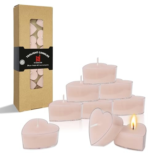 Gardenia Scented Heart Tealight Candles, Pink Scent Tea Lights Candles Clear Cup, 24 Pack Colored Tealights Candle, 4 Hour Burn Time Tea Candles for Weddings Romantic Valentine's Day Decor