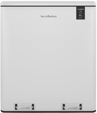 Les Collectors Mülleimer N°918, 60 L, passend für 30–60-Liter-Säcke, 2 Fächer 30 L, Küchen-Tretabfalleimer Edelstahl, Fassungsvermögen, herausnehmbarer Inneneimer, elegantes Design, Weiß