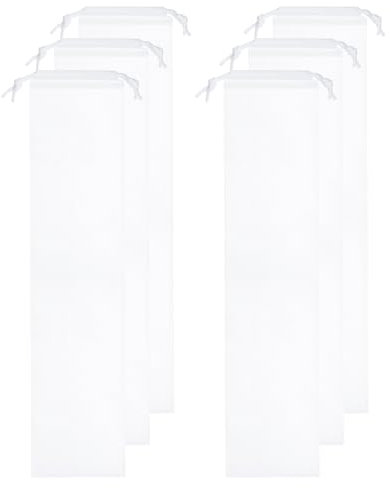 sourcing map 6pcs Umbrella Bags 25.6x5.9 Wet Umbrella Sleeve Cover Reusable Folding Umbrella Storage Bag with Drawstring for Folding Travel Umbrellas, White